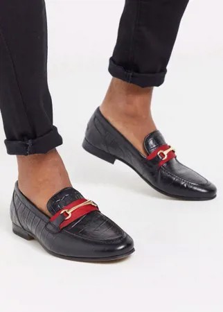 Черные лоферы с крокодиловым рисунком Walk London-Черный