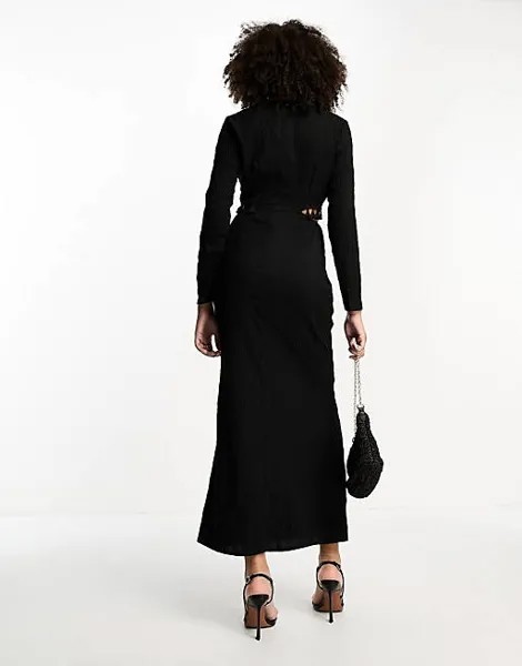 Черное фактурное платье миди с кисточками и вырезами Never Fully Dressed