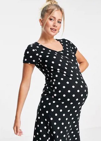 Черная ночная рубашка в горошек с застежкой для кормления Mamalicious Maternity-Multi