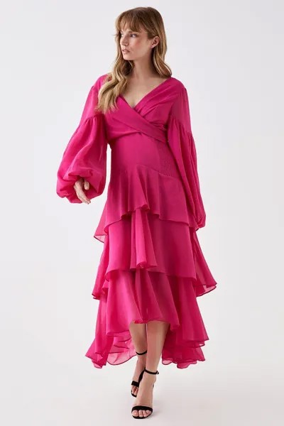 Многоярусное платье миди с запахом спереди Coast, розовый