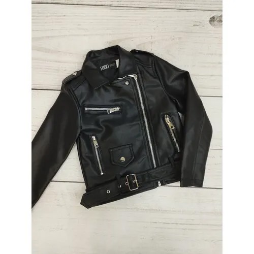 Куртка-косуха черная классическая (пояс) для девочек (92-98)