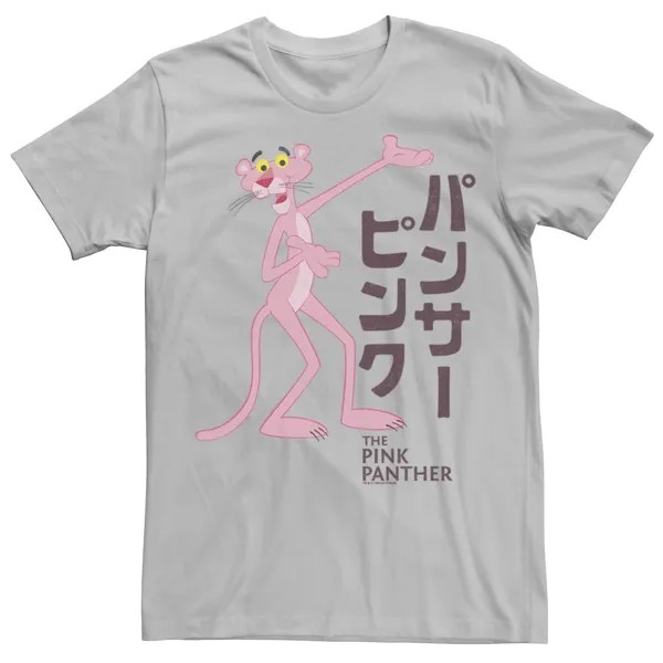 Мужская футболка с графическим логотипом Pink Panther Kanji Portrait Licensed Character, серебристый