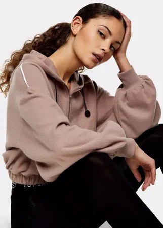 Серо-коричневый укороченный худи Topshop-Розовый цвет