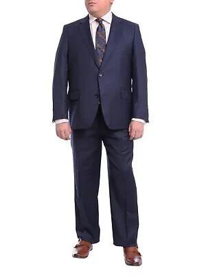 Мужской однотонный темно-синий шерстяной костюм Mazara Portly Fit на двух пуговицах
