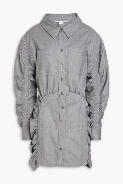 Платье-рубашка мини из шерсти и фланели Wren со сборками Stella Mccartney, серый