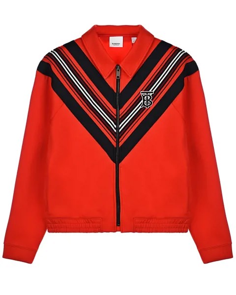 Красная спортивная куртка с отделкой в полоску Burberry детская
