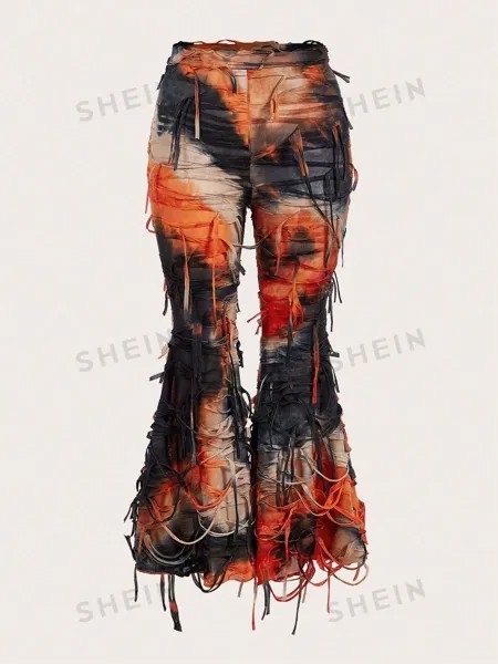 ICON Женские брюки-клеш больших размеров с кисточками Tie Dye Shein, апельсиновый