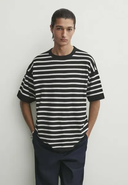 Футболка с принтом STRIPED Massimo Dutti, цвет mottled dark blue