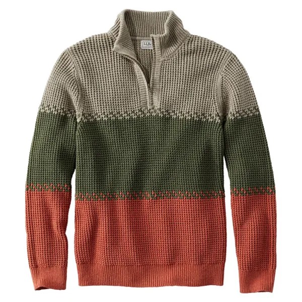 Норвежский свитер мужской 1/4 Zip Henley воротник-стойка ретро цветной блок хлопок вафельный свитер в полоску Qutdoor осень и Wi