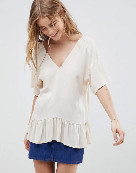 Футболка с мятым эффектом и оборкой ASOS DESIGN-Розовый
