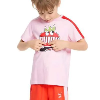 Футболка Puma Fruitmate с круглым вырезом и короткими рукавами, розовая повседневная молодежная футболка для мальчиков