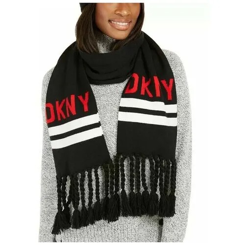 Шарф DKNY,159х21 см, one size, черный
