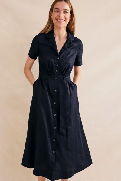 Платье-рубашка макси с кубинским воротником Boden, синий