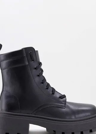 Черные ботинки на шнуровке с квадратным носком из искусственной кожи ASOS DESIGN-Черный цвет