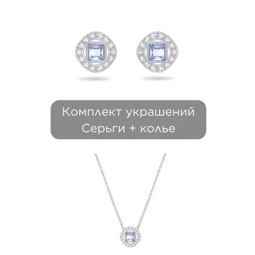 Комплект бижутерии SWAROVSKI: колье, серьги, кристаллы Swarovski, размер колье/цепочки 38 см, серебряный