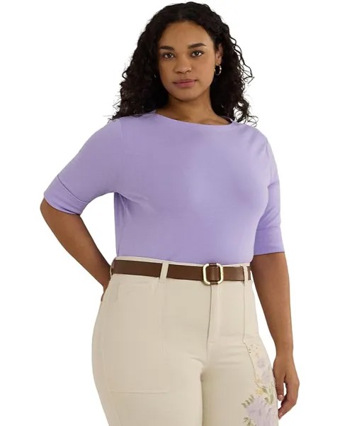 Топ LAUREN Ralph Lauren Plus-Size Cotton-Blend Boatneck, цвет Wild Lavender