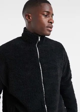 Черная плюшевая oversized-куртка ASOS DESIGN-Черный