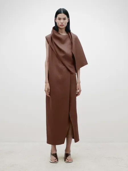Льняное платье-кейп Massimo Dutti, коричневый