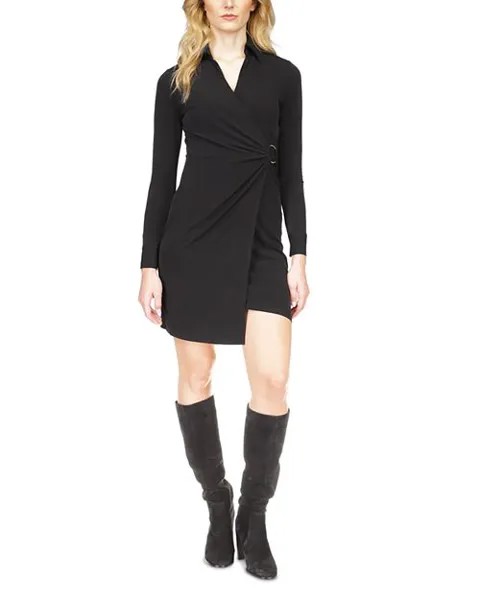 Платье-рубашка с искусственным запахом и воротником Michael Kors, цвет Black