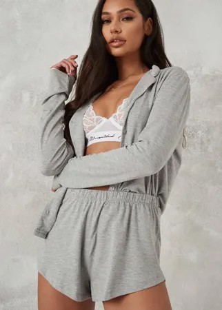 Пижамный комплект серого цвета из топа на пуговицах и шорт Missguided-Серый