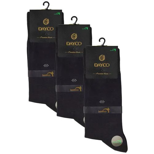Носки Dayco мужские, комплект носков - 3 пары, бамбук, чёрные, маленький узор сбоку, тёплые под костюм, р. 41-45