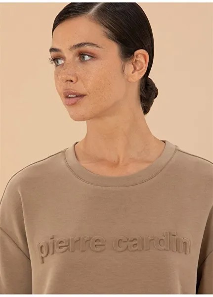 Однотонный коричневый женский свитшот с круглым вырезом Pierre Cardin
