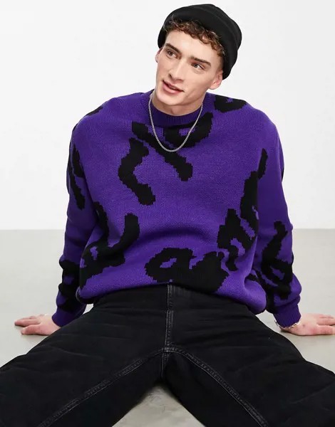 Фиолетовый вязаный джемпер со сплошными надписями ASOS DESIGN-Фиолетовый цвет