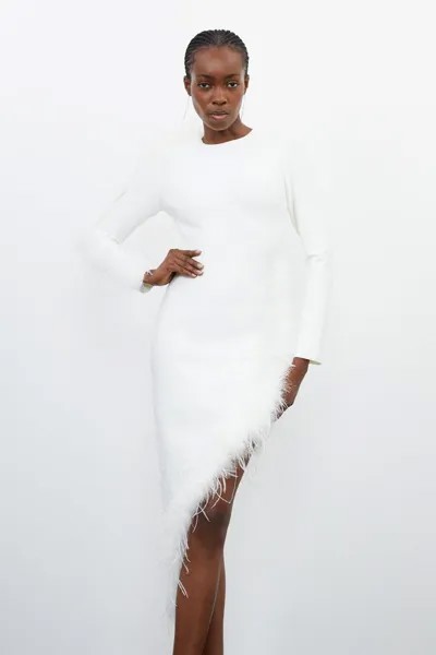 Форма фигуры Повязка Вязаное платье макси с разрезом и перьями Karen Millen, белый