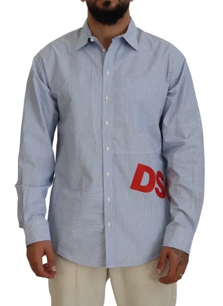 Рубашка DSQUARED2 с синими полосками и принтом логотипа, с длинными рукавами, официальная IT48/US38/M 700 долларов США