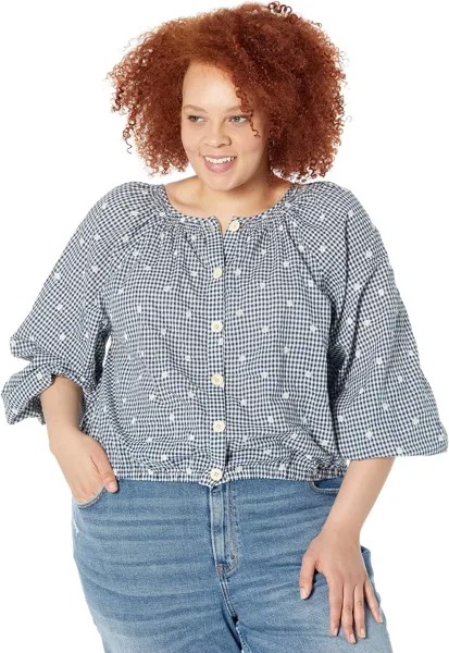 Рубашка Madewell Plus Embroidered Button-Back Shirt in Gingham Check, цвет Navy Shoreline