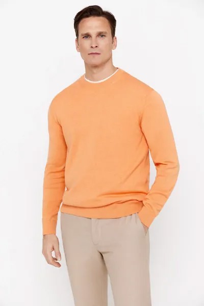 Базовый хлопковый свитер с круглым вырезом Cortefiel, оранжевый