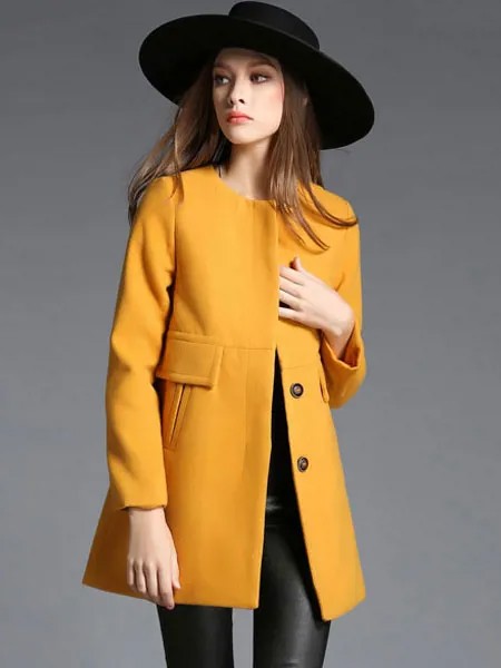 Milanoo Yellow Trench Coat Long Sleeve Yellow Winter Coat For Women