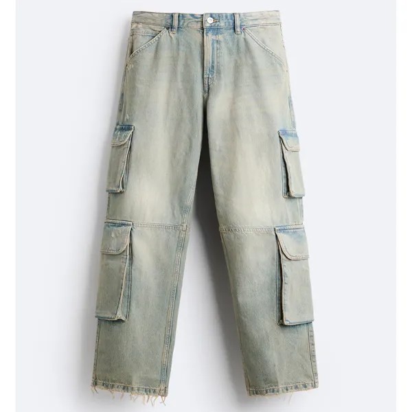 Джинсы Zara Utility With Pockets, сине-зеленый
