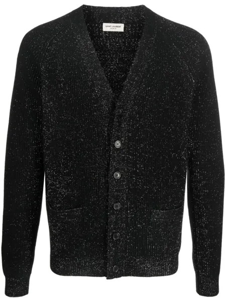 Saint Laurent кардиган в рубчик с эффектом металлик, черный