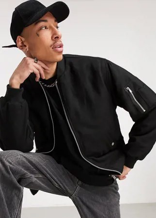 Черный полушерстяной oversized-бомбер на утеплителе ASOS DESIGN-Черный цвет