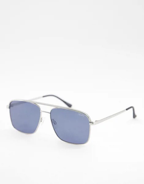 Солнцезащитные очки-авиаторы с синими линзами в матовой оправе Quay-Серебряный