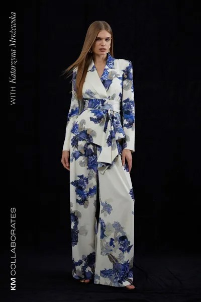 Широкие брюки со складками из крепа с принтом на заказ Karen Millen, мультиколор