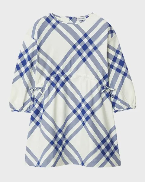 Хлопковое платье с длинными рукавами в клетку Trevelle для девочек Burberry, цвет Salt Check