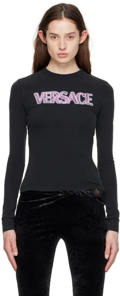 Черная футболка с длинным рукавом с принтом Versace