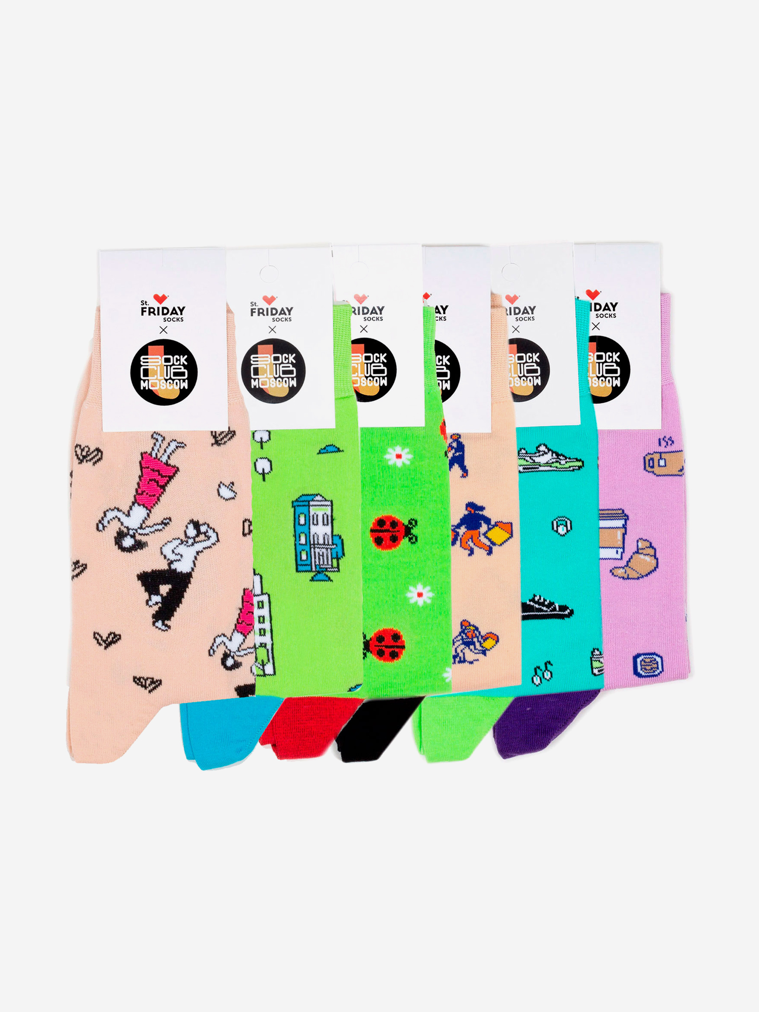 Комплект носков St.Friday Socks x Sock Club Moscow, Парки, Шопинг, Шесть пар носков, Бежевый