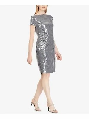 RALPH LAUREN Женское серебряное коктейльное облегающее платье длиной до колена с блестками 4