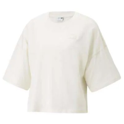 Puma Classics Oversized Logo Mock Neck Short Sleeve T-Shirt Womens Off White Cas