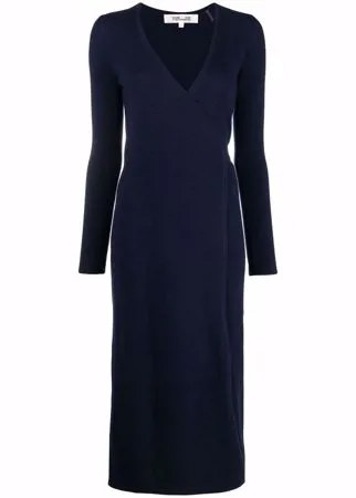 DVF Diane von Furstenberg платье миди с запахом и длинным рукавами