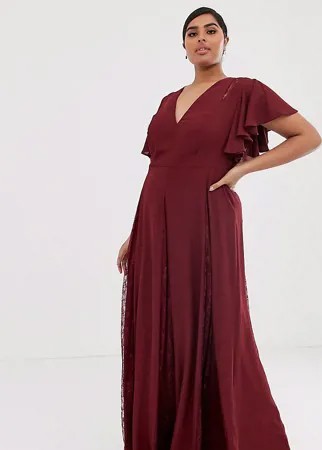 Платье макси с кружевными вставками ASOS DESIGN Curve-Красный
