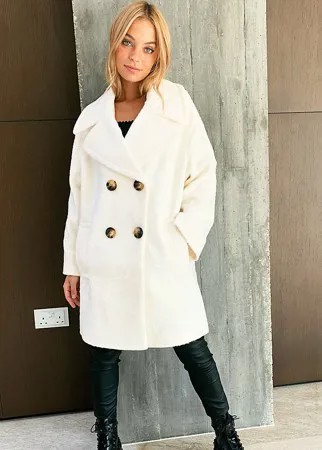 Кремовое двубортное фактурное пальто ASOS DESIGN Petite-Белый