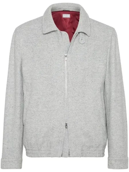 Brunello Cucinelli куртка на молнии с узором в елочку, серый