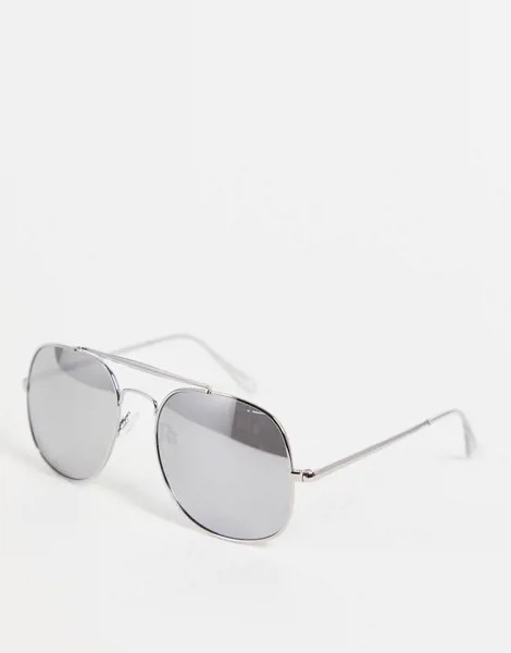 Серебристые солнцезащитные очки-авиаторы с зеркальными стеклами River Island-Серебристый