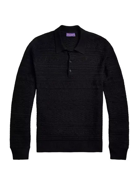 Текстурированная льняная рубашка-поло с длинными рукавами Ralph Lauren Purple Label, черный