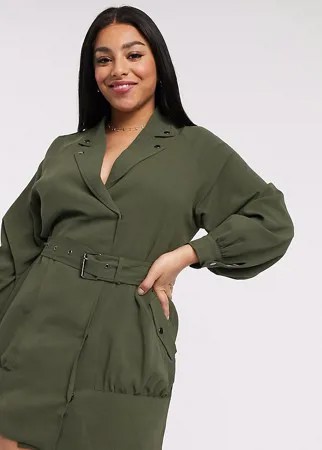 Байкерское платье цвета хаки с поясом In The Style Plus x Jac Jossa-Зеленый цвет