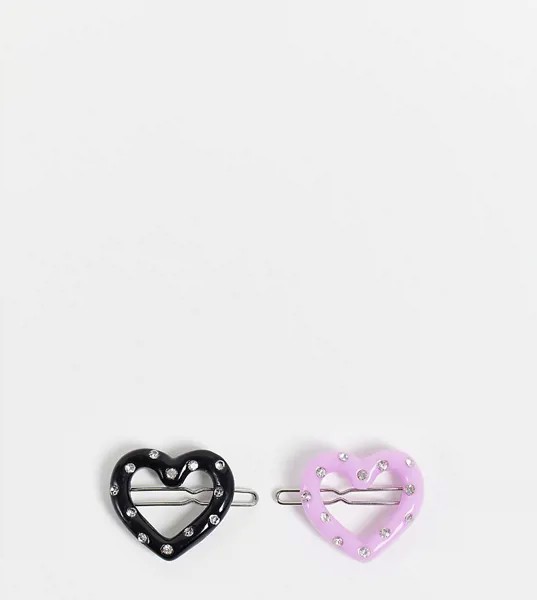 Набор из 2 заколок для волос в виде сердечек фиолетового и черного цвета Reclaimed Vintage Inspired Valentine's-Разноцветный